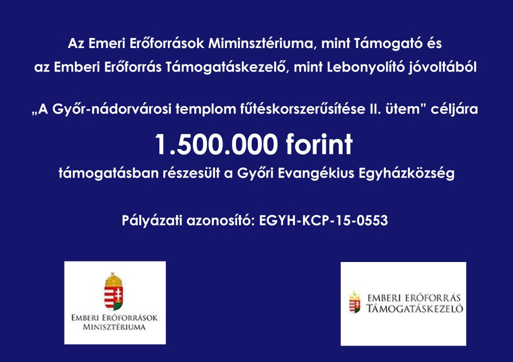 EGYH-KCP-15-0553 „A Győr-nádorvárosi templom fűtéskorszerűsítése II. ütem”